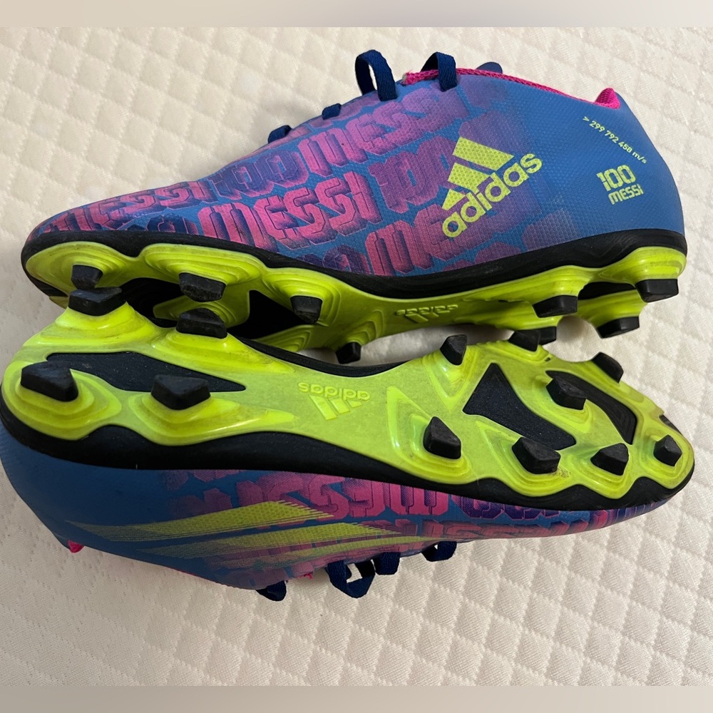 Adidas Messi 100 Kids Pink and Blue Soccer Cleats - Picture 3 of 4